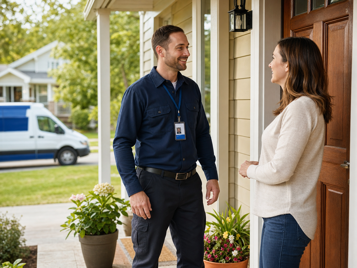 Professional locksmith assisting a homeowner