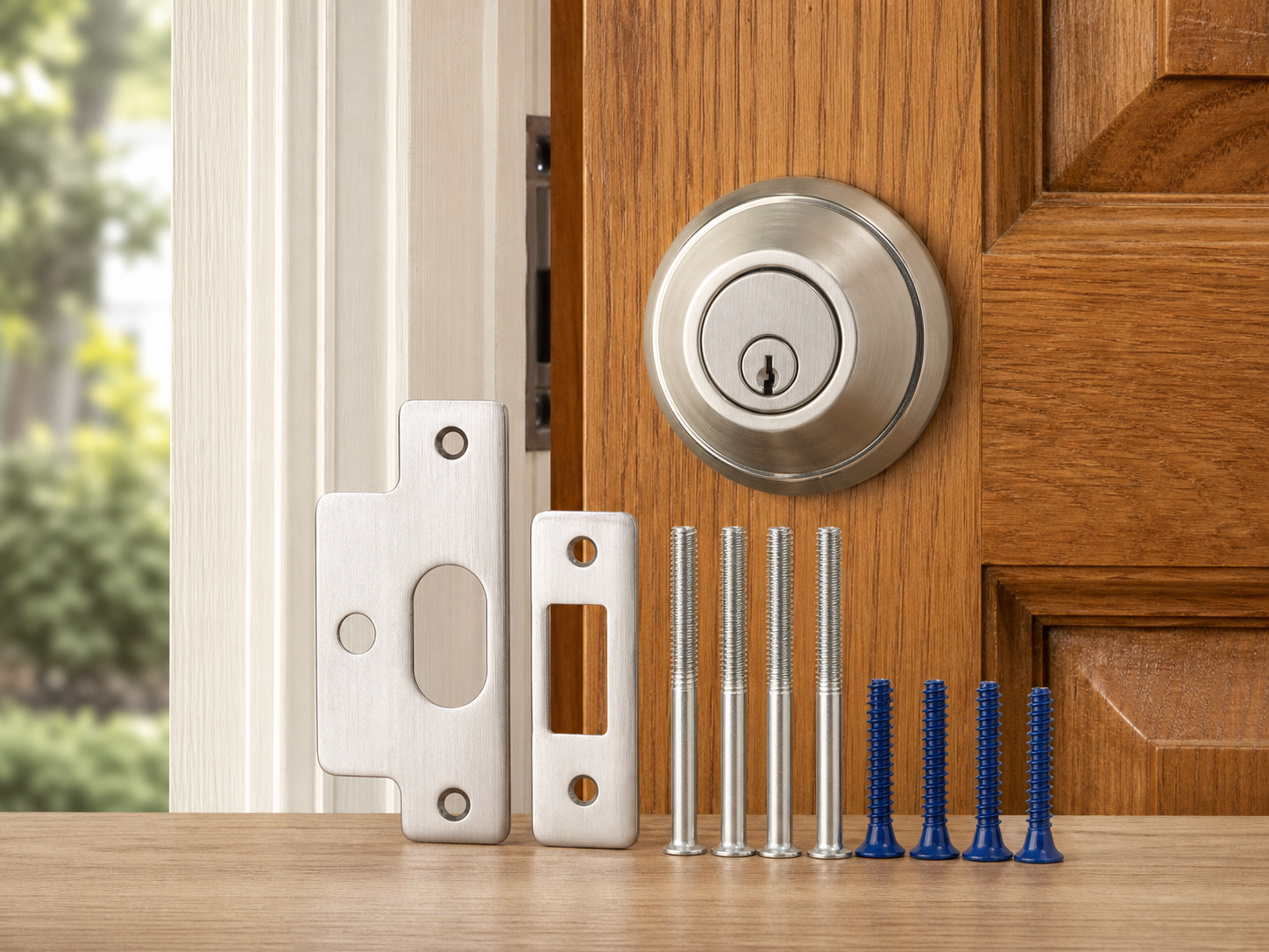 Newly rekeyed residential deadbolt and matching keys