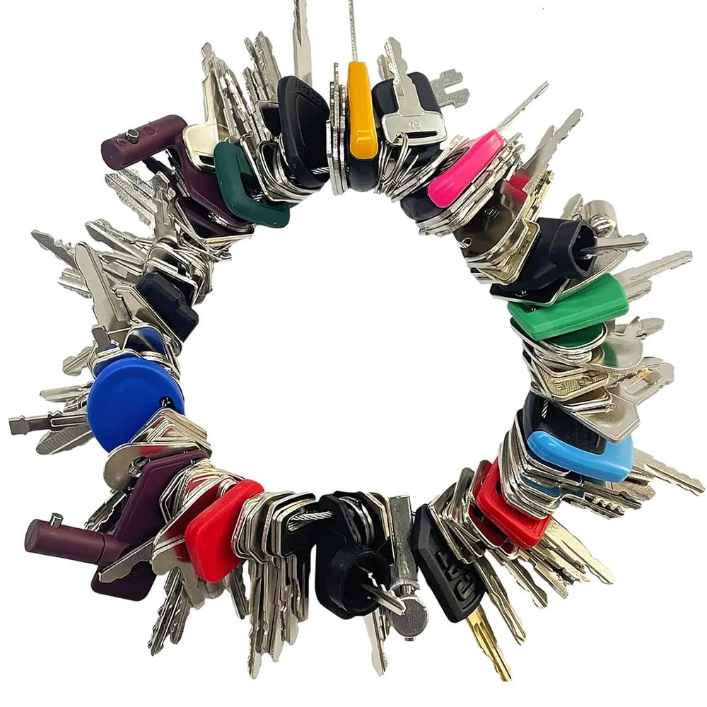 Construction and heavy equipment keys arranged on wire rings