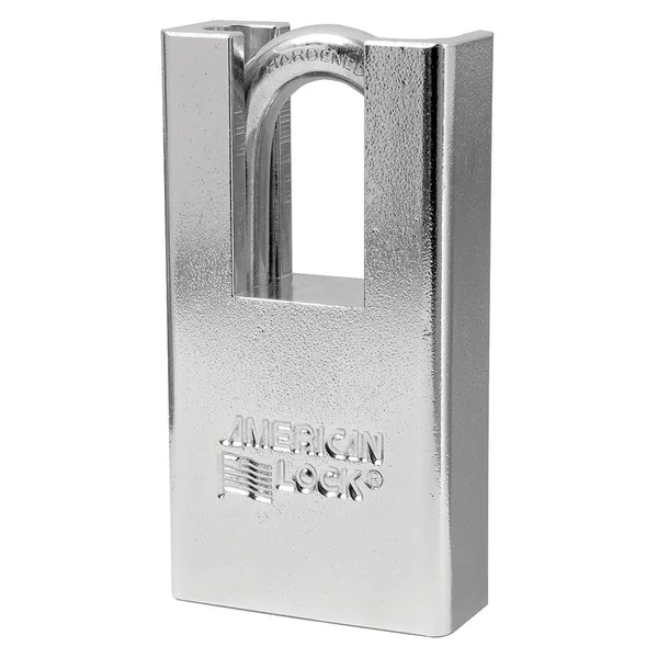 American Lock A5300 shrouded solid steel padlock with a chrome-plated body and hardened boron alloy shackle