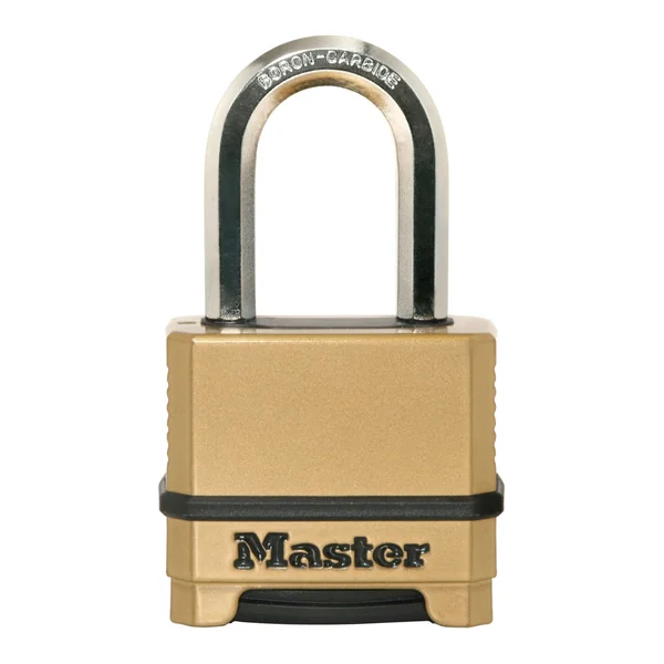 Master Lock Magnum M175XDLF set-your-own combination padlock with a gold-tone zinc body and boron-carbide shackle