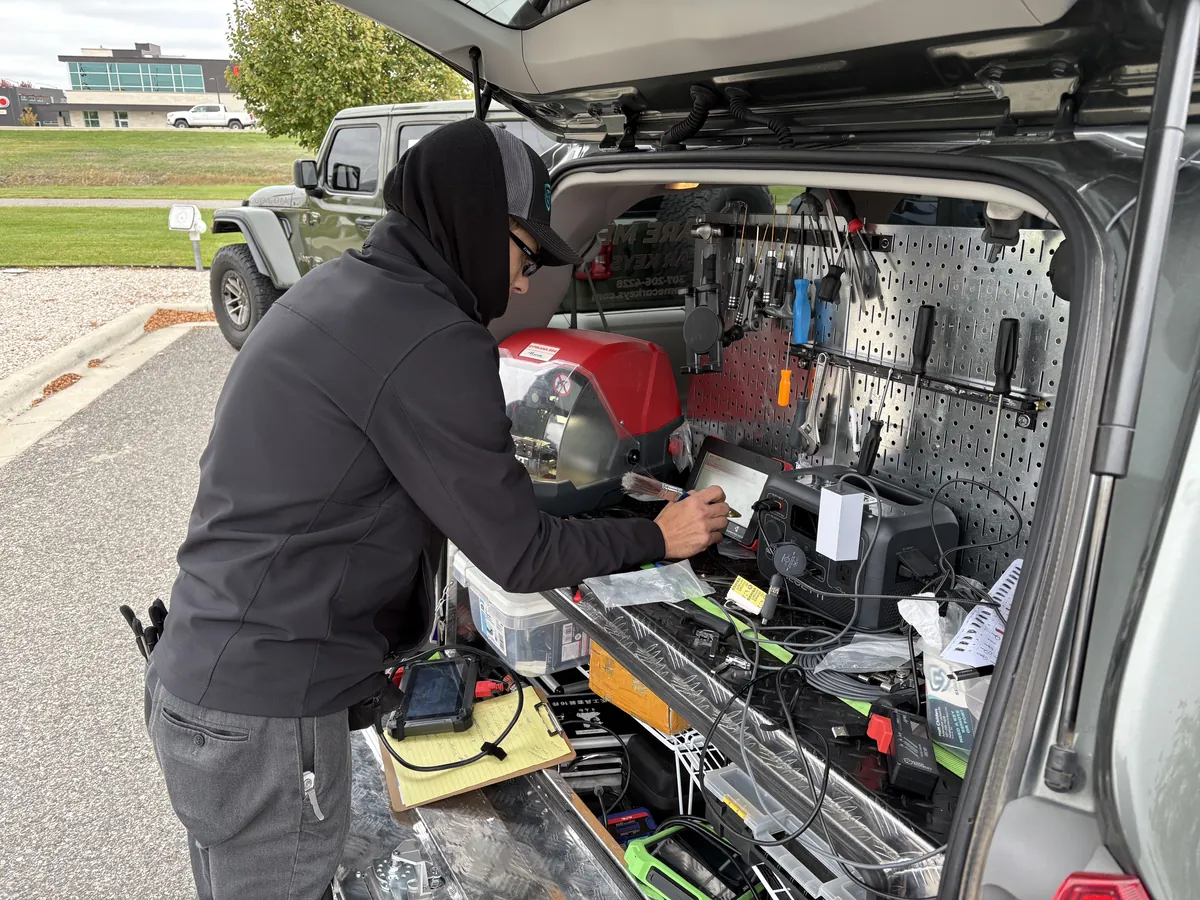 Mobile locksmith at a residential service call